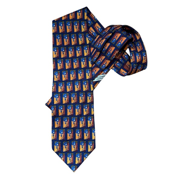 Ermenegildo Zegna Men’s 100% Silk Neck Tie Blue Orange Floral Colorful Luxury - Picture 1 of 7